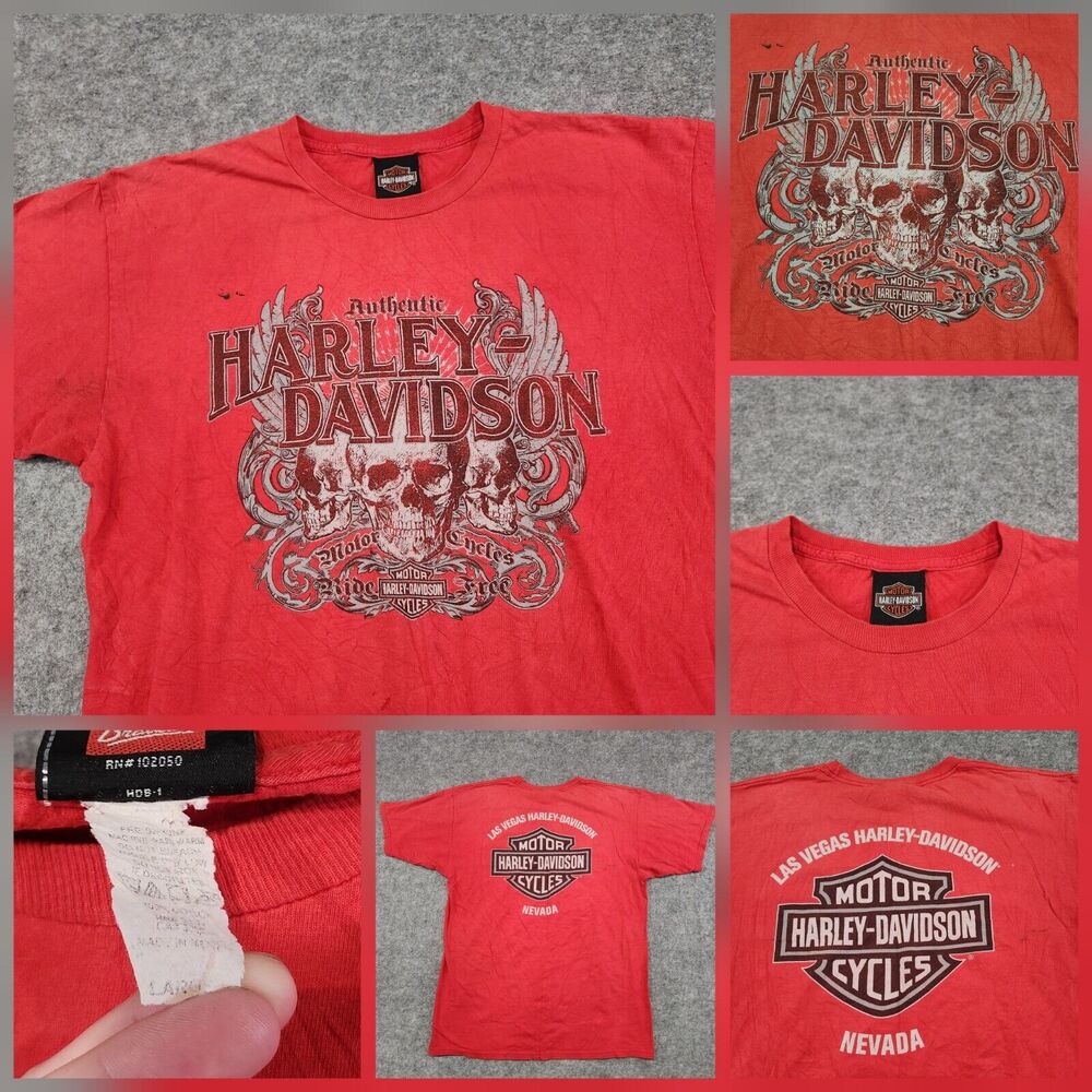 VTG Harley Davidson Motorcycles Mens L Large Skulls Las Vegas‎ NV Nevada T Shirt